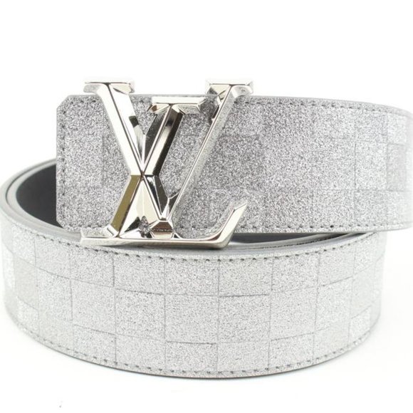 Louis Vuitton Glitter Silver Damier LV Pyramide 40mm Belt 37LV128S - Picture 1 of 12